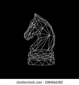 Chess horse figure polygonal concept. White lines on back background.Symbol of strategy.