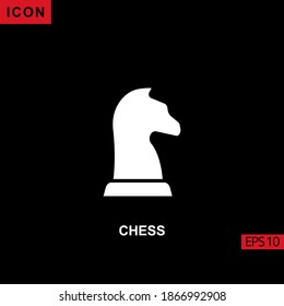 Chess horse icon glyph, flat or filled white on black background. Illustration for graphic, print media interfaces and web design.