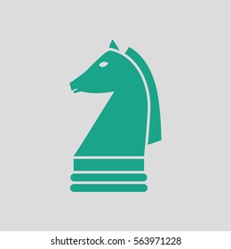 Chess horse icon. Gray background with green. Vector illustration.