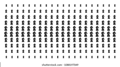 Chess horse icon halftone pattern, constructed for backgrounds, covers, templates and abstract effects. Vector chess horse items arranged into halftone array.