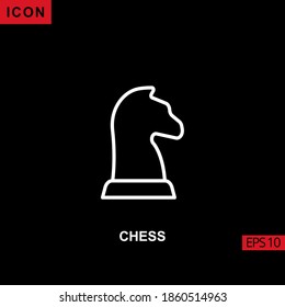 Chess horse icon outline, line, lineal or linear on black background. Illustration for graphic, print media interfaces and web design.