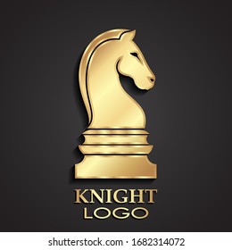 chess horse knight 3d golden logo design
