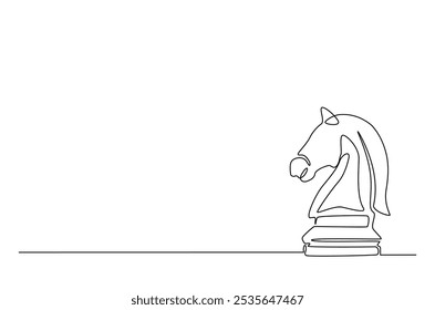 Chess horse knight, chess piece in continuous one line drawing. Single line art illustration of one chess horse. Editable vector.