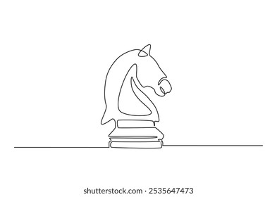 Caballero de caballo de ajedrez, pieza de ajedrez en dibujo continuo de una línea. Ilustración de arte de una sola línea de un caballo de ajedrez. Vector editable.