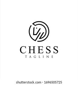 Chess Horse Logo Line Design. Chess Knight Horse linear logo Design Vector illustration.