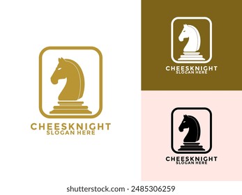 Chess Horse Luxury Logo Template, knight chess piece symbol logo design