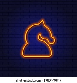 Chess horse neon sign. Sports School, Section. Glowing Neon Linear Design Element.