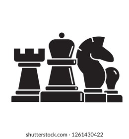 Chess, horse, rook, pawn, queen black vector concept icon. Chess, horse, rook, pawn, queen flat illustration, sign