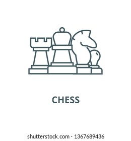 Chess, horse, rook, pawn, queen line icon, vector. Chess, horse, rook, pawn, queen outline sign, concept symbol, flat illustration