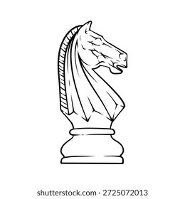 chess horse vector line art hand drawn illustration