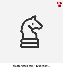 Chess horse/knight-strategy, chessboard figure, simple line icon isolated on light grey background