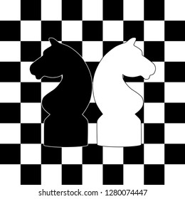 Chess horses on a chessboard vector image. White and black horse.