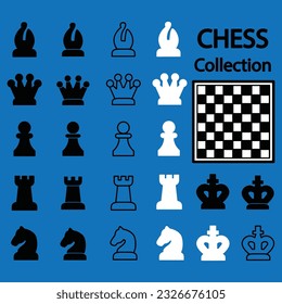 chess icon collection, blue color background