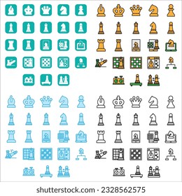 chess icon collection, white color background