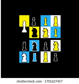 Chess icon colorful figures pieces tournament game vector illustration