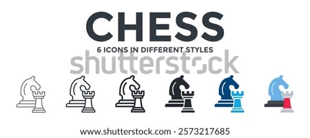 Chess Icon In Different Style Vector Illustration. Designed In Thin Line, Regular Line, Bold Line, Glyph, Color Fill, And Flat Style Can Be Used For Web