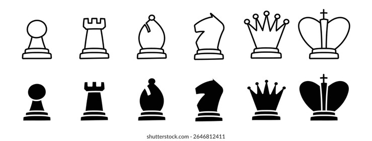 chess icon doodle hand drawing white and black piece pawn bishop king queen rock