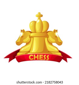 Chess icon with chess figures and red ribbon