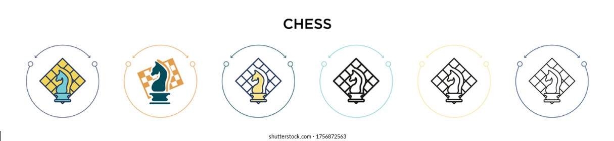 Chess icon in filled, thin line, outline and stroke style. Vector illustration of two colored and black chess vector icons designs can be used for mobile, ui, web