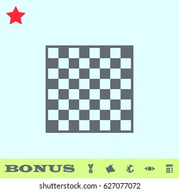 Chess icon flat. Grey pictogram on blue background. Vector illustration symbol and bonus buttons medal, cow, earth, eye, calculator