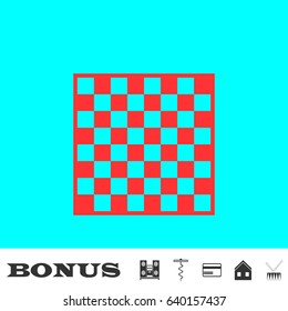 Chess icon flat. Red pictogram on blue background. Vector illustration symbol and bonus buttons Music center, corkscrew, credit card, house, drum