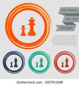Chess Icon on the red, blue, green, orange buttons for your website and design with space text. Vector illustration