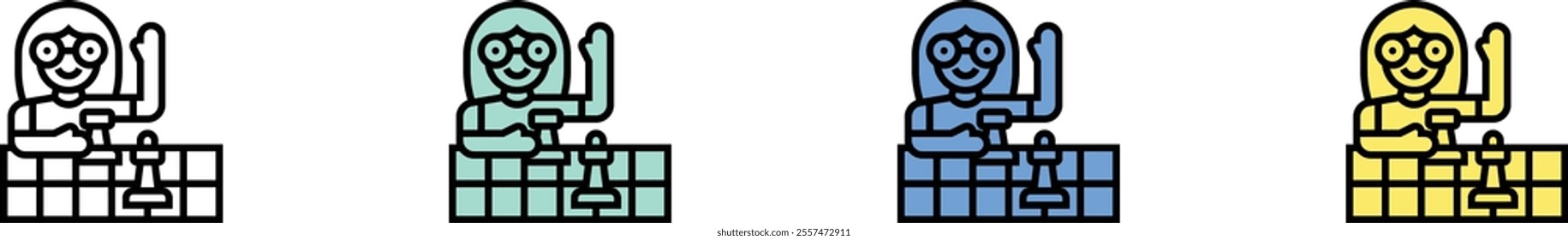 chess icon. Outline, Green, Blue and Yellow Style Design Isolated On White Background