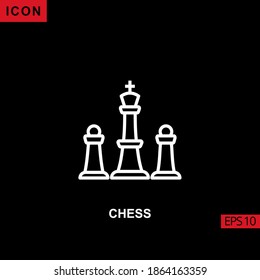 chess icon with pawn and queen outline, line, lineal or linear on black background. Illustration for graphic, print media interfaces and web design.