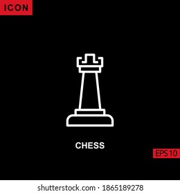 chess icon with rook outline, line, lineal or linear on black background. Illustration for graphic, print media interfaces and web design.