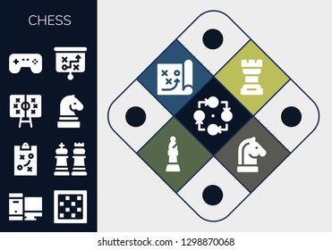  chess icon set. 13 filled chess icons. Simple modern icons about  - Strategy, Gaming, Chess board, Tactics, Games, Bishop