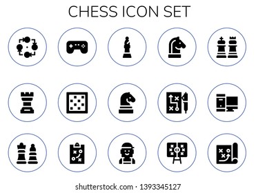 chess icon set. 15 filled chess icons.  Simple modern icons about  - Strategy, Chess, Games, board, Bishop, Gaming, Checker, Tactics