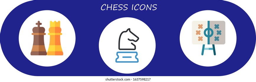 chess icon set. 3 flat chess icons.  Simple modern icons such as: strategy, tactics