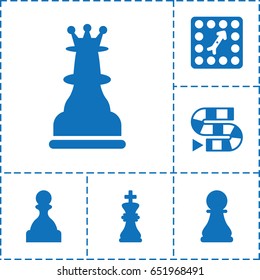 Chess icon. set of 6 chess filled icons such as board game, pawn