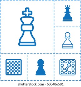 Chess icon. set of 6 chess filled and outline icons such as board game