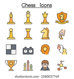 Chess icon set in color line style