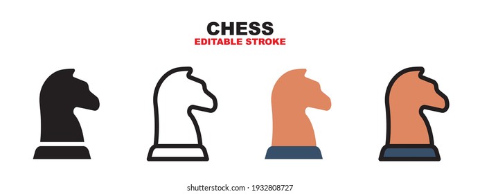 Chess icon set with different styles. Colored vector icons designed in filled, outline, flat, glyph and line colored. Editable stroke and pixel perfect. Can be used for web, mobile, ui and more.