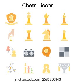 Chess icon set  in flat color style