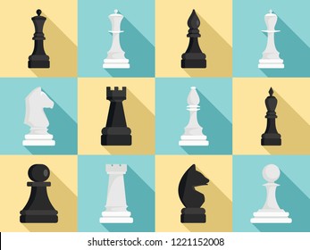 Chess icon set. Flat set of chess vector icons for web design