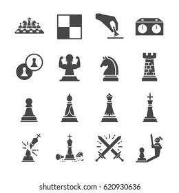 Chess icon set. Included the icons as horse, rook, strategy, game and more.