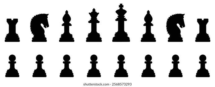 Chess icon set. Chess silhouettes vector icons. Chess black flat icons. Vector chess isolated on white background. vector illustration.	