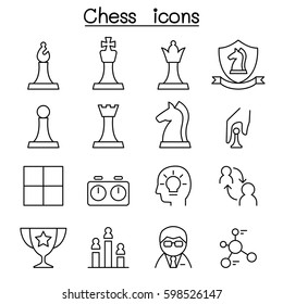 Chess icon set in thin line style