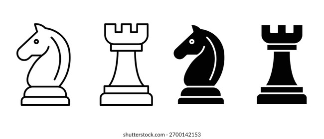 Conjunto de ícones de xadrez. ilustração vetorial isolada no fundo branco 