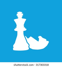 Chess icon, simple white image of king and lying knight, isolated on blue background