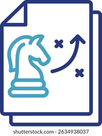 A chess icon with an upward arrow on the background of a document file indicates growth, progress, improvement, or achievement of better results.