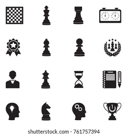 Chess Icons. Black Flat Design. Vector Illustration. 