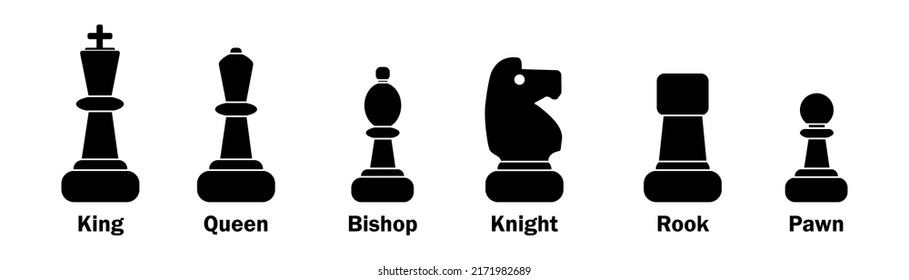 Chess icons. Black silhouettes isolated on white background. Board game. Stock Vector illustration.