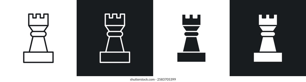 Chess icons collection in black and white filled and line versions