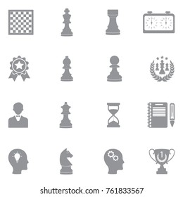 Chess Icons. Gray Flat Design. Vector Illustration. 