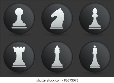 Chess Icons on Black Internet Button Collection Original Illustration