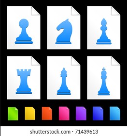 Chess Icons on Colorful Paper Document Collection Original Illustration